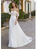 Off Shoulder Ivory Lace Chiffon Airy Wedding Dress